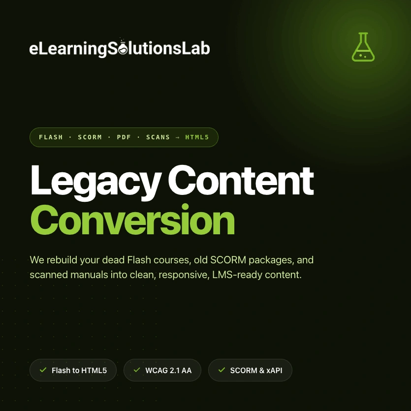 Legacy Content Conversion Services | Flash to HTML5, SCORM, xAPI