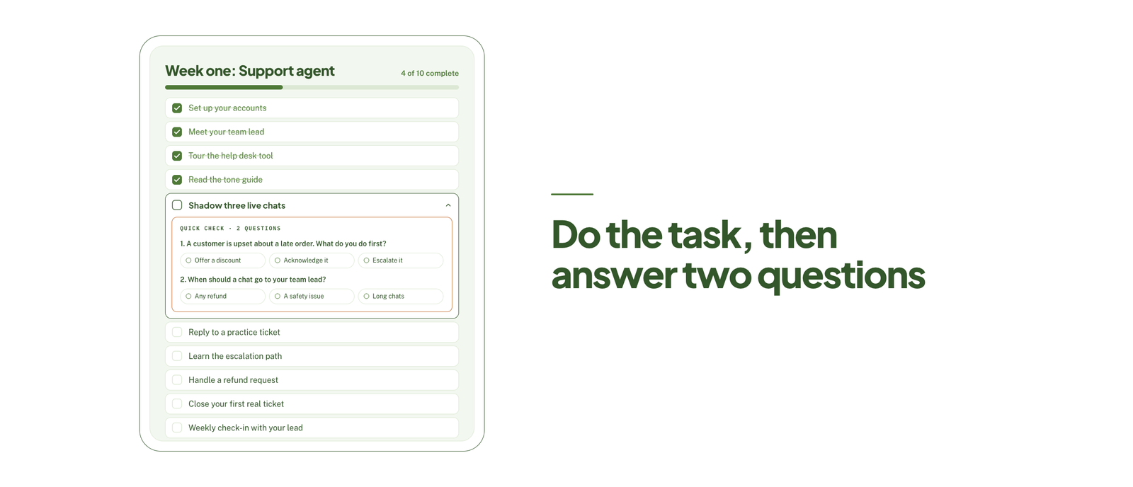 Role-specific checklist