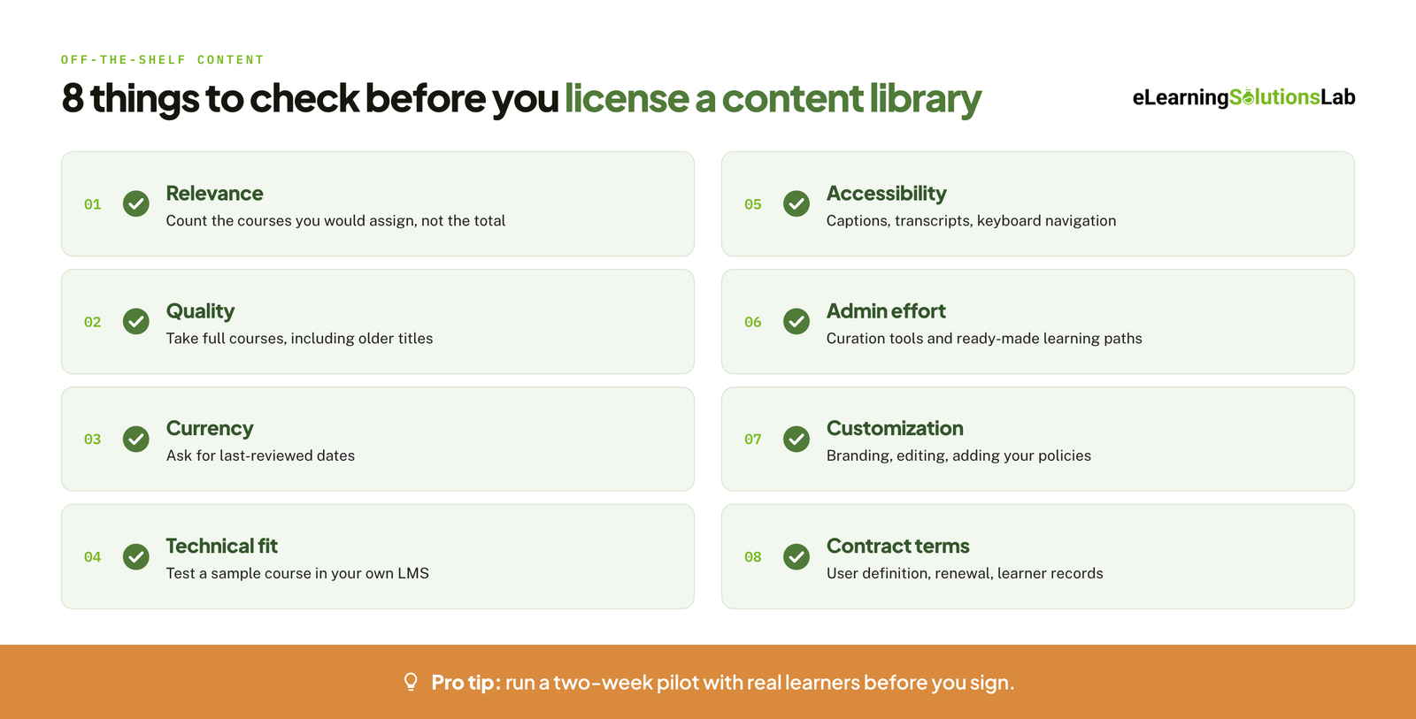 elearning content library checklist
